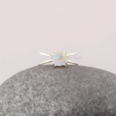 Genuine Ethiopian Opal Gemstone Ring - 925 Sterling Silver Handmade Wedding Band Ring - 7mm Round Prong Set Ring - Promise Ring - Boho Ring